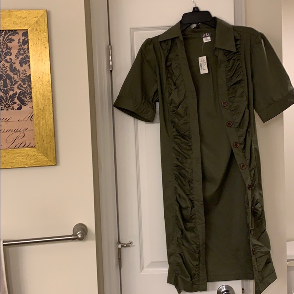 Military Green Button Up Dress